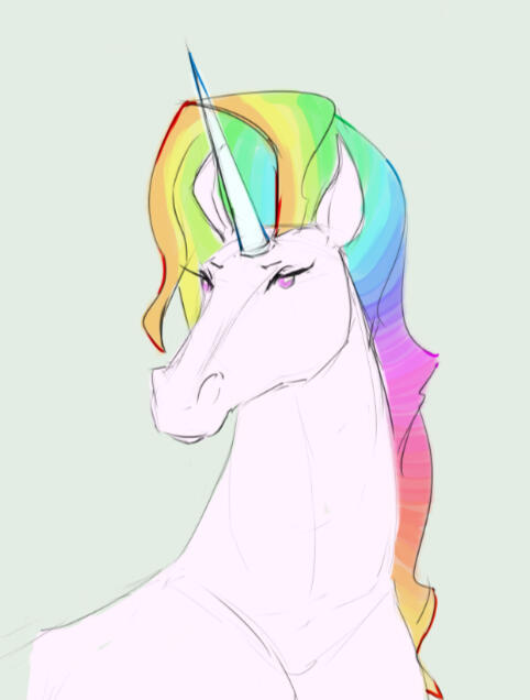 Lady unicorn, Full rainbow mane.